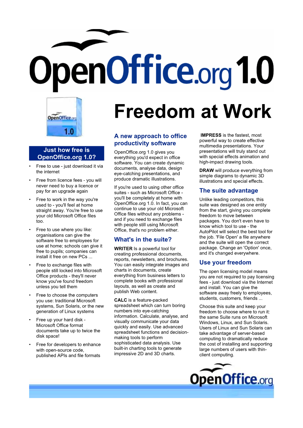 Openoffice.Org 1.0 Gives You Presentations Will Truly Stand out Openoffice.Org 1.0? Everything You'd Expect in Office with Special Effects Animation and Software