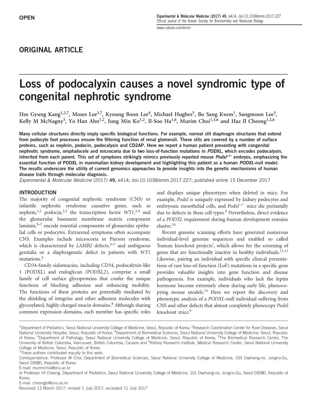 Loss of Podocalyxin Causes a Novel Syndromic Type of Congenital Nephrotic Syndrome