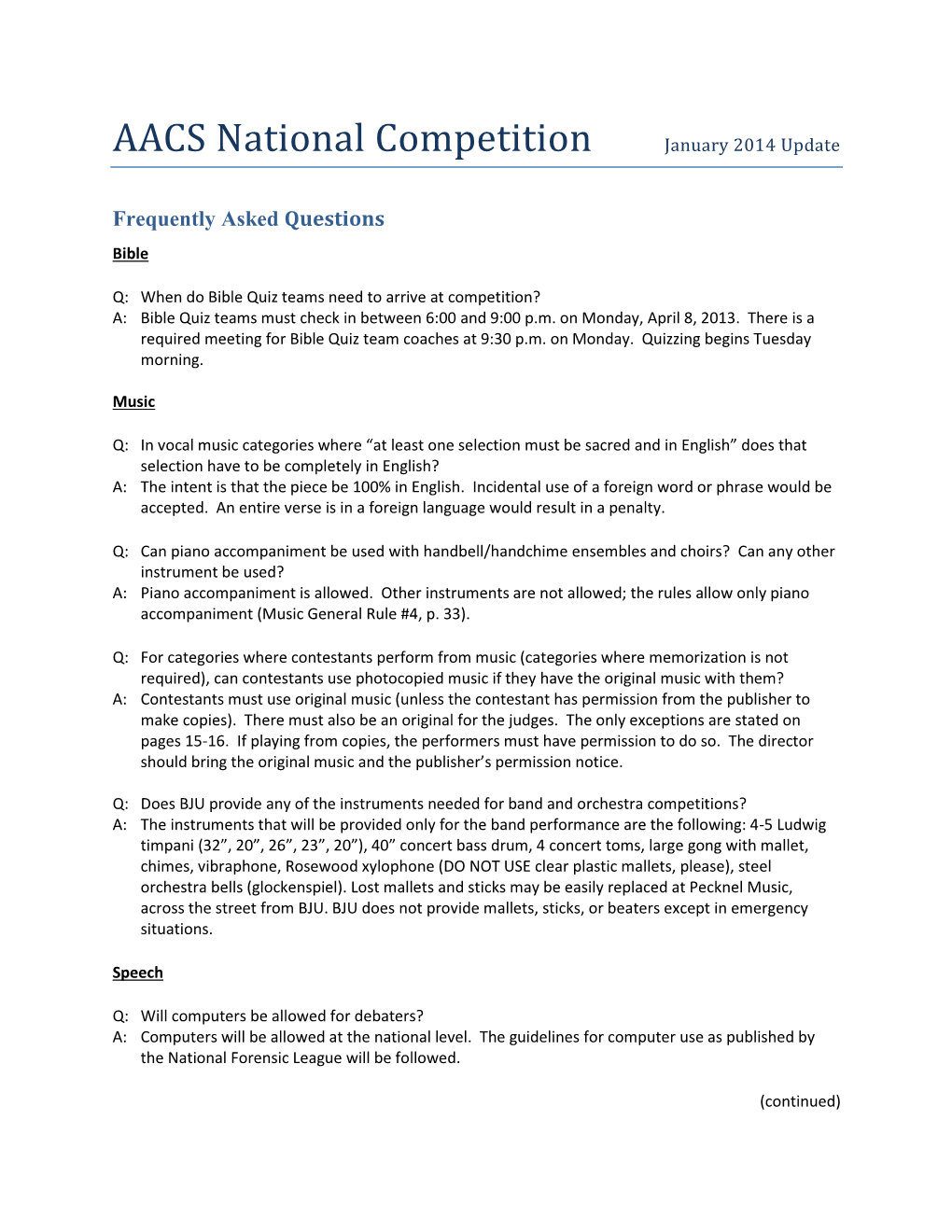 AACS National Competition January 2014 Update