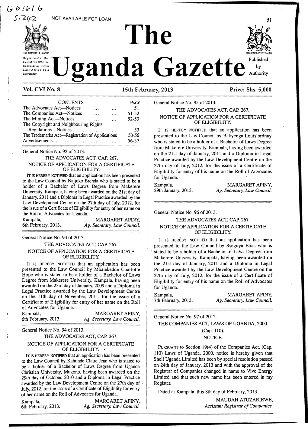 The =Uganda Gazette