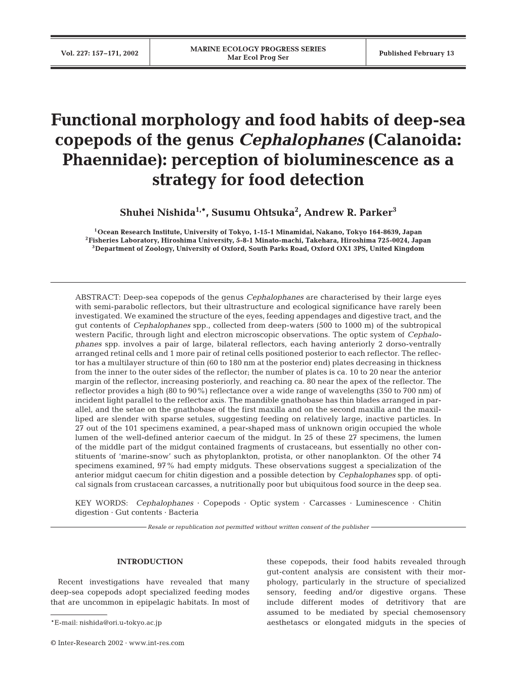 Functional Morphology and Food Habits of Deep-Sea Copepods of The