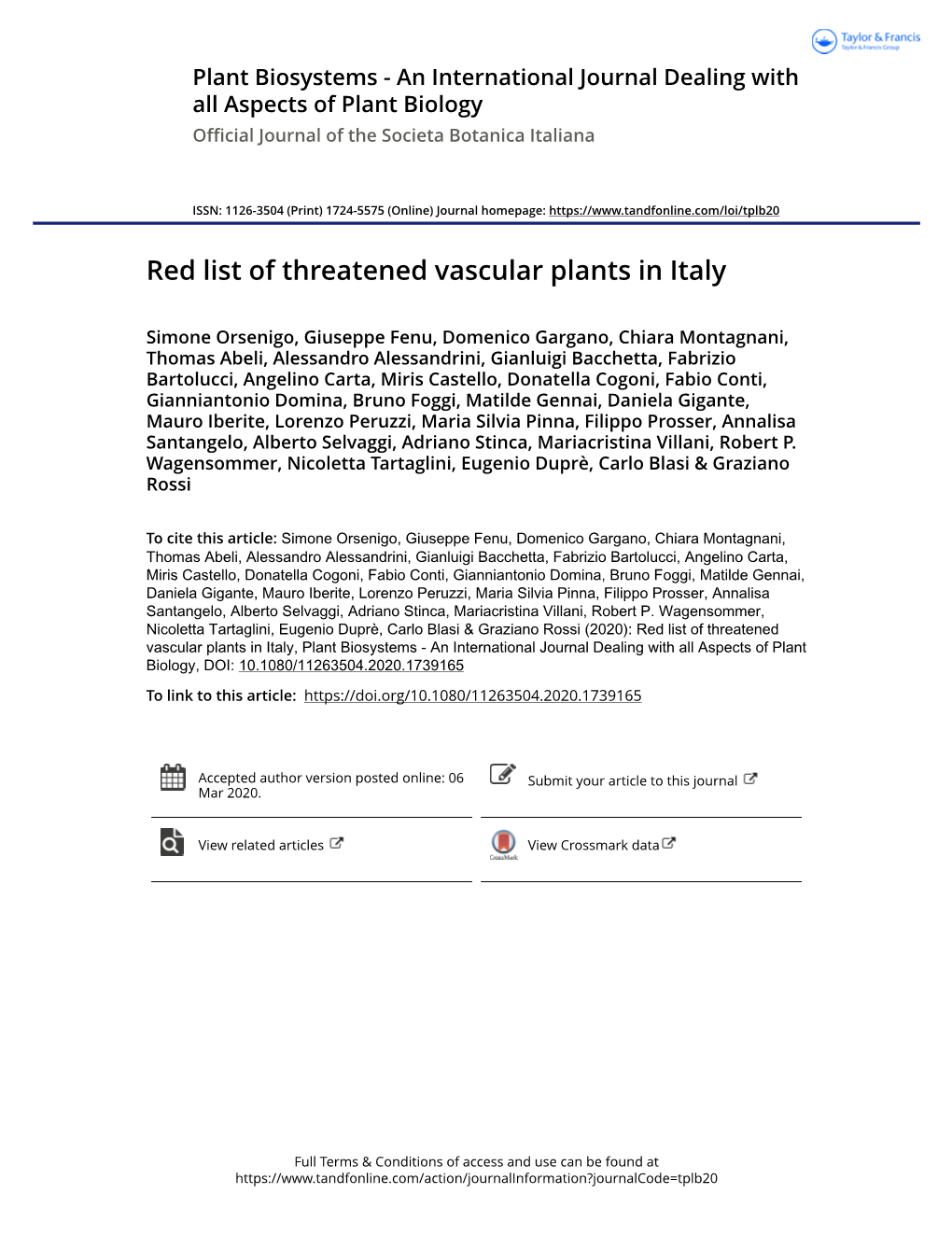 Red List of Threatened Vascular Plants in Italy