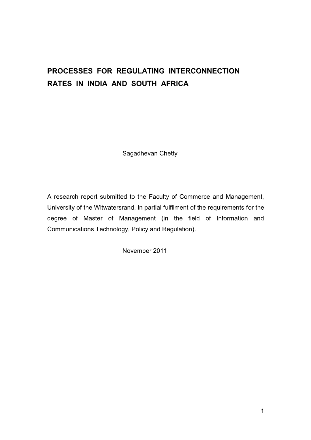 Processes for Regulating Interconnection Rates in India and South Africa