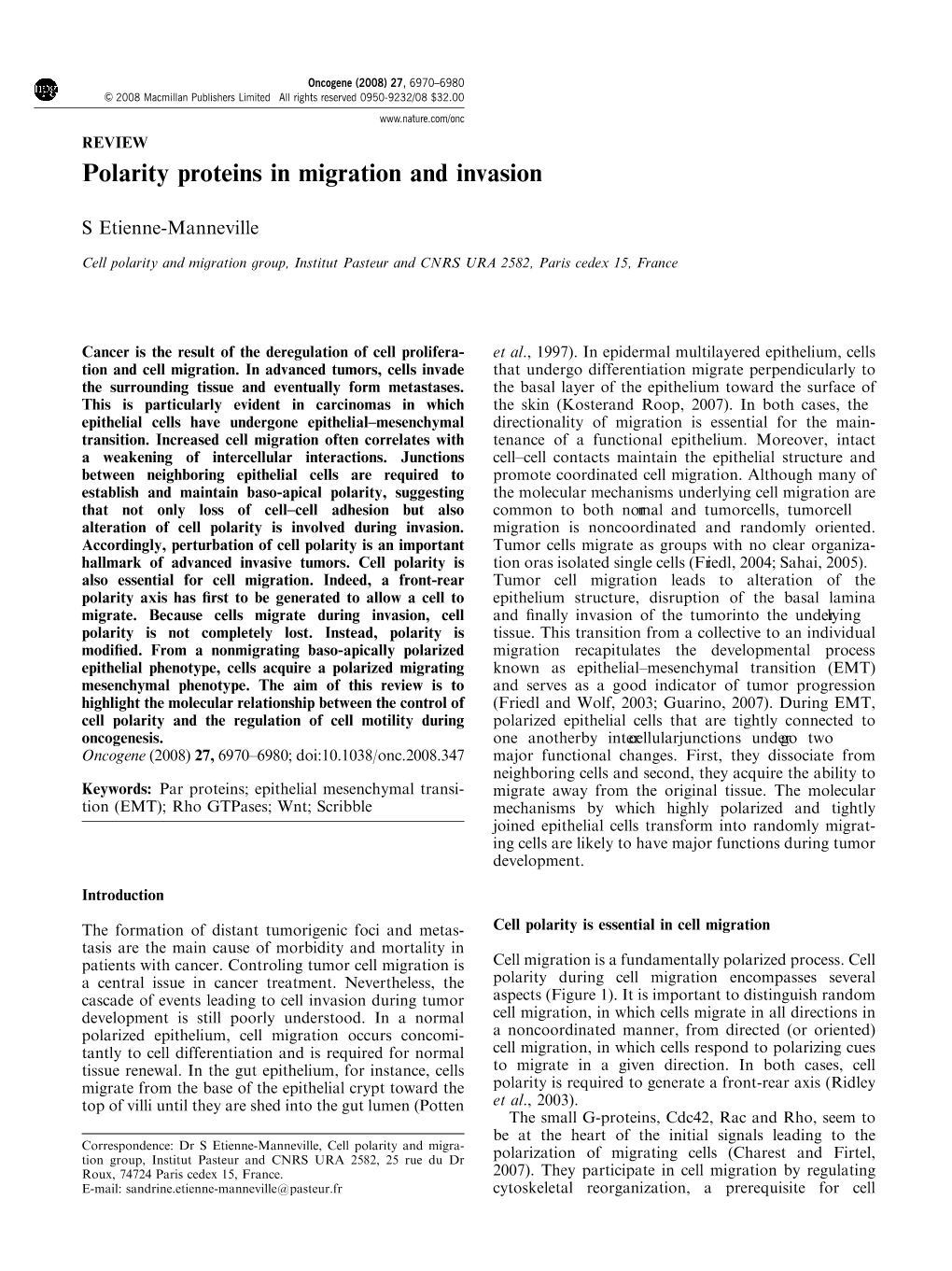 Polarity Proteins in Migration and Invasion