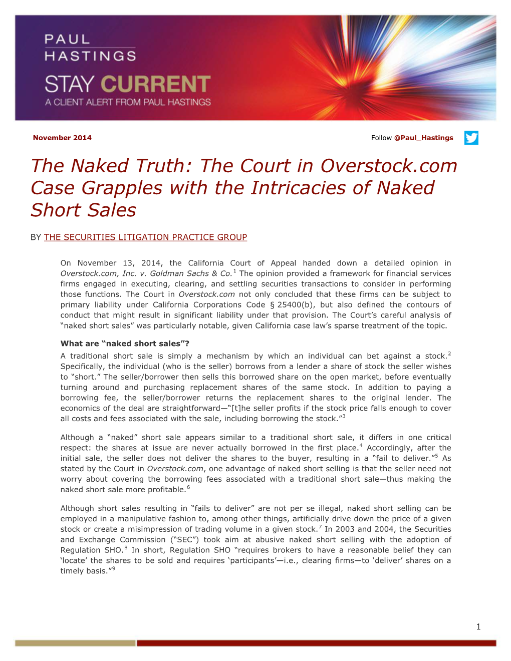 The Court in Overstock.Com Case Grapples with the Intricacies of Naked Short Sales