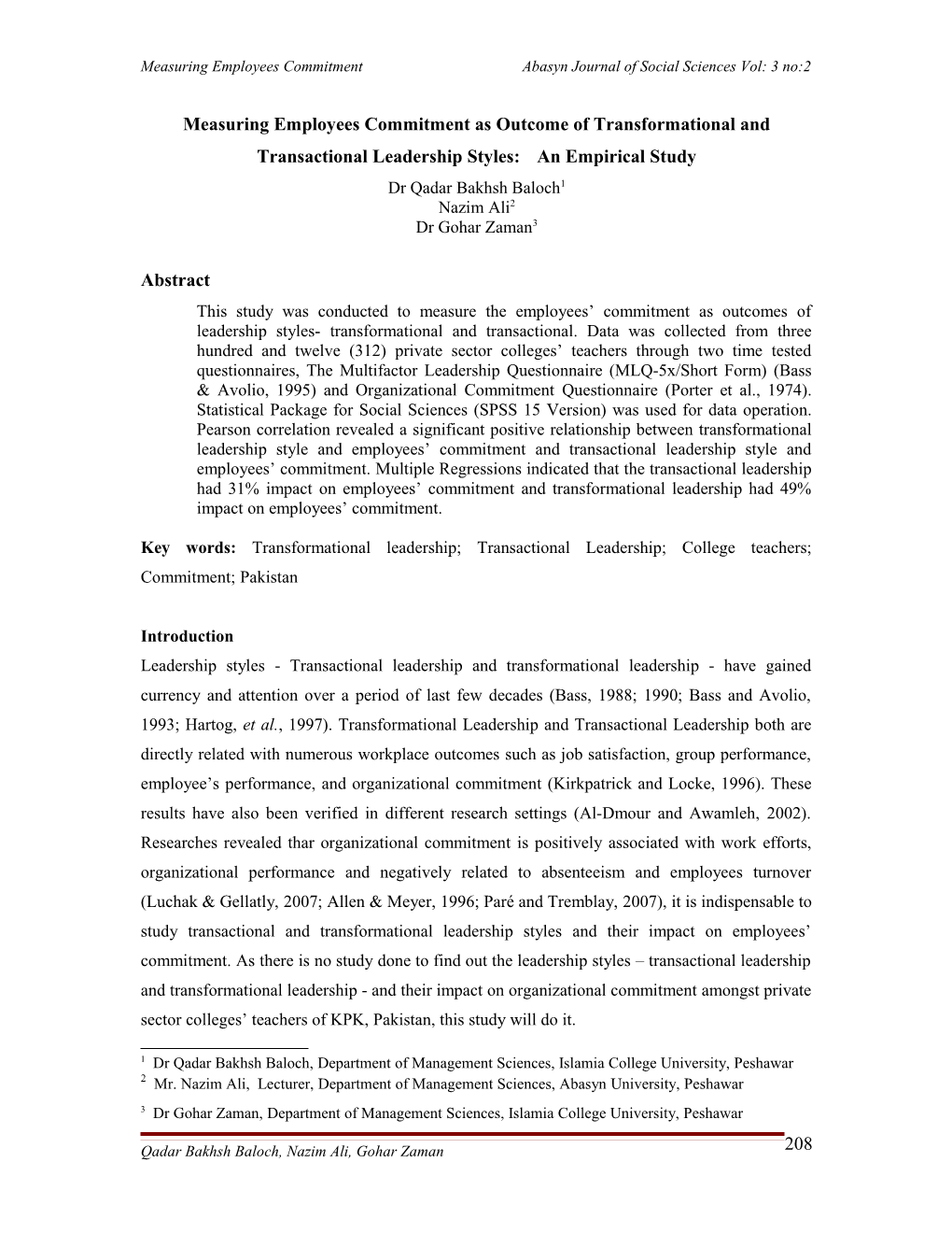 Measuring Employees Commitment Abasyn Journal of Social Sciences Vol: 3 No:2