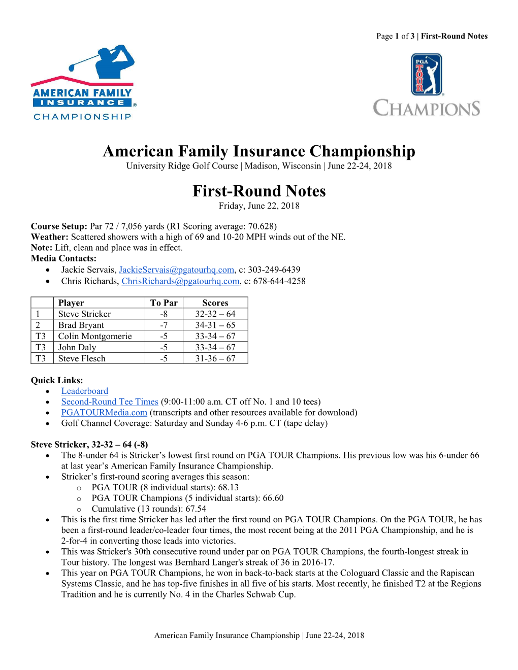 American Family Insurance Championship First-Round Notes