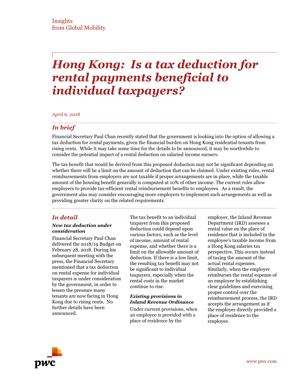 Hong Kong: Is a Tax Deduction for Rental Payments Beneficial to Individual Taxpayers?