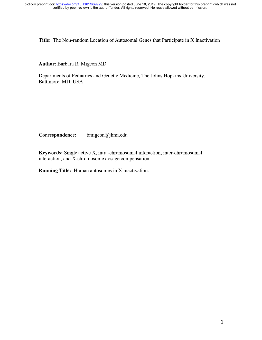 Title: the Non-Random Location of Autosomal Genes That Participate in X Inactivation