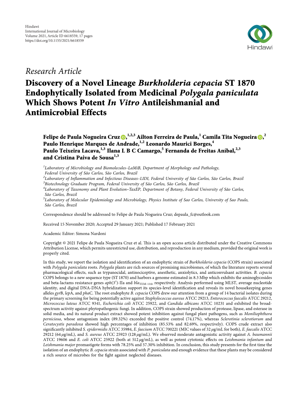 Discovery of a Novel Lineage Burkholderia Cepacia ST 1870