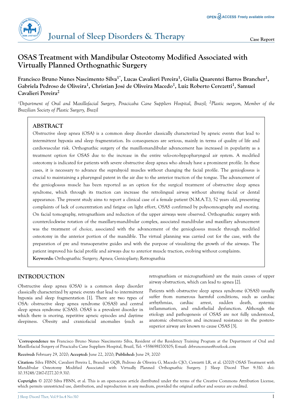 OSAS Treatment with Mandibular Osteotomy Modified Associated with Virtually Planned Orthognathic Surgery