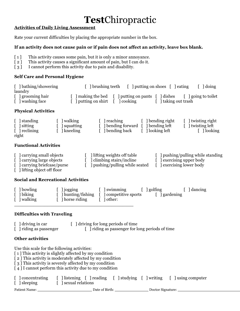 Activities of Daily Living Assessment