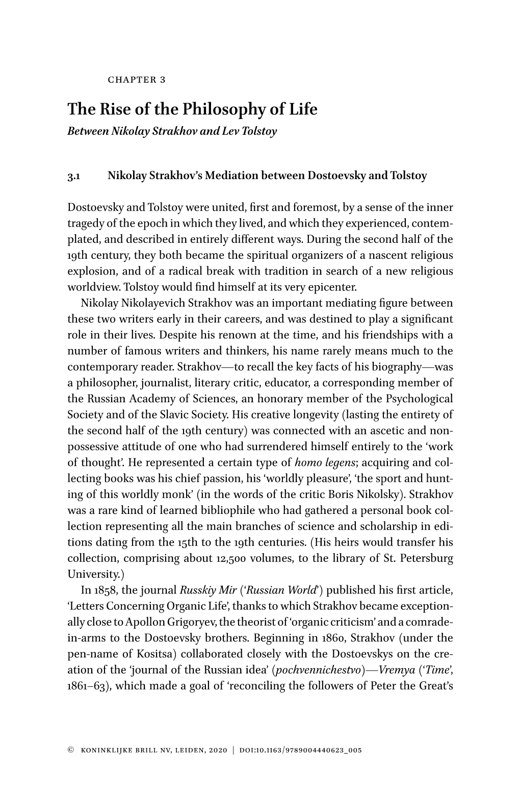 The Rise of the Philosophy of Life Between Nikolay Strakhov and Lev Tolstoy