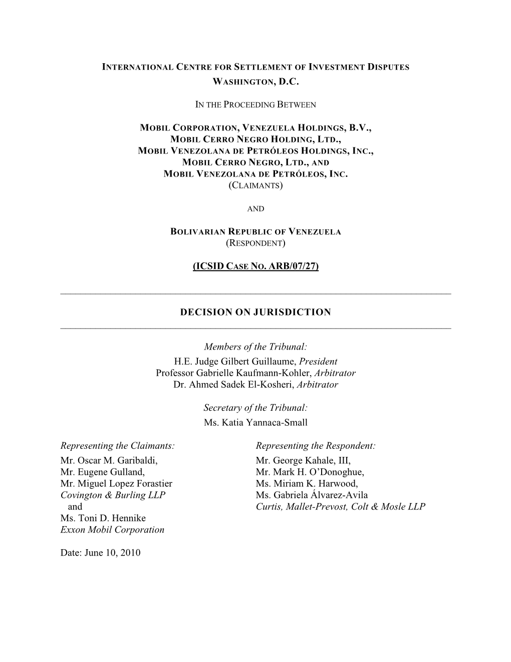 2010.04.22 Draft Clean Version Decision on Jurisdiction