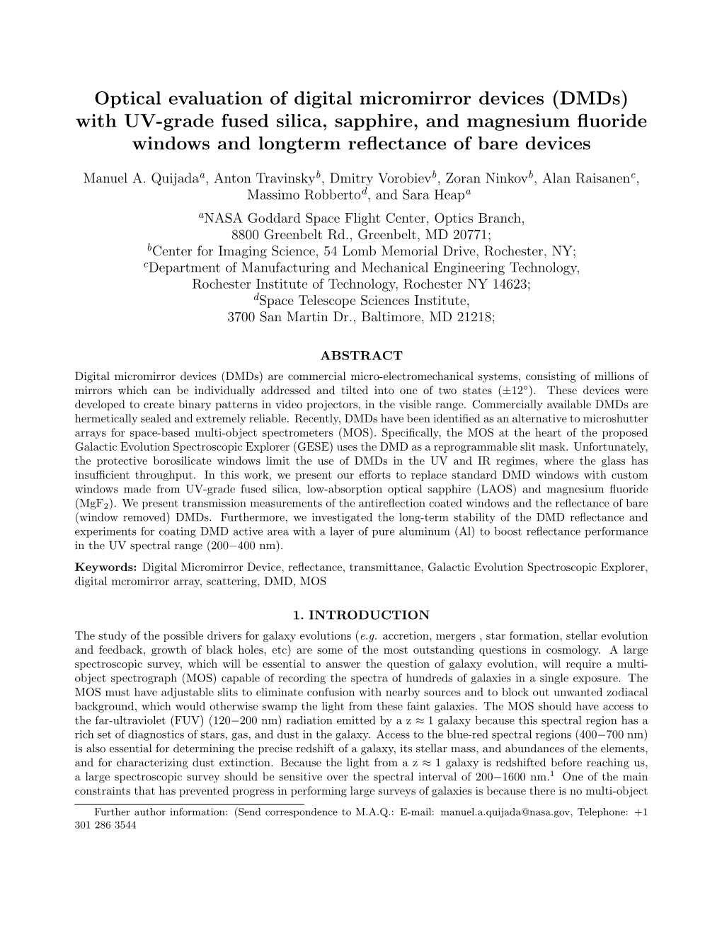 (Dmds) with UV-Grade Fused Silica, Sapphire, and Magnesium Fluoride