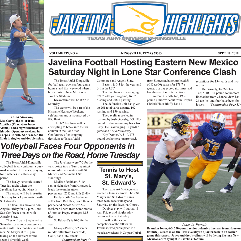 Javelina Football Hosting Eastern New Mexico Saturday Night in Lone Star Conference Clash the Texas A&M-Kingsville Commerce and Angelo State