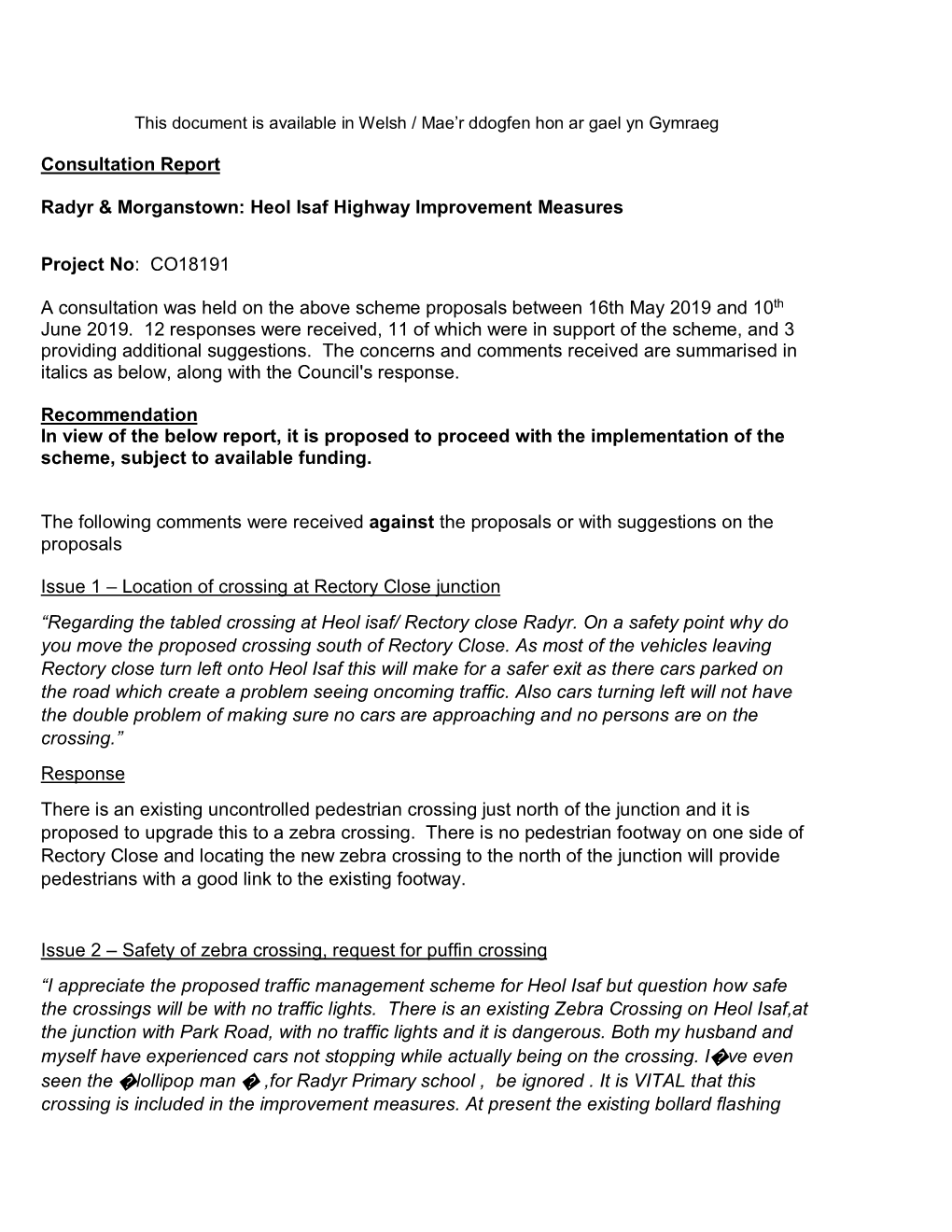 Heol Isaf Highway Improvement Measures Project No