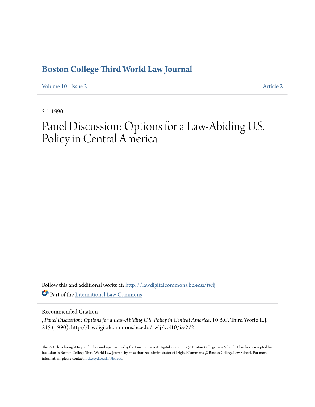 Options for a Law-Abiding US Policy in Central America