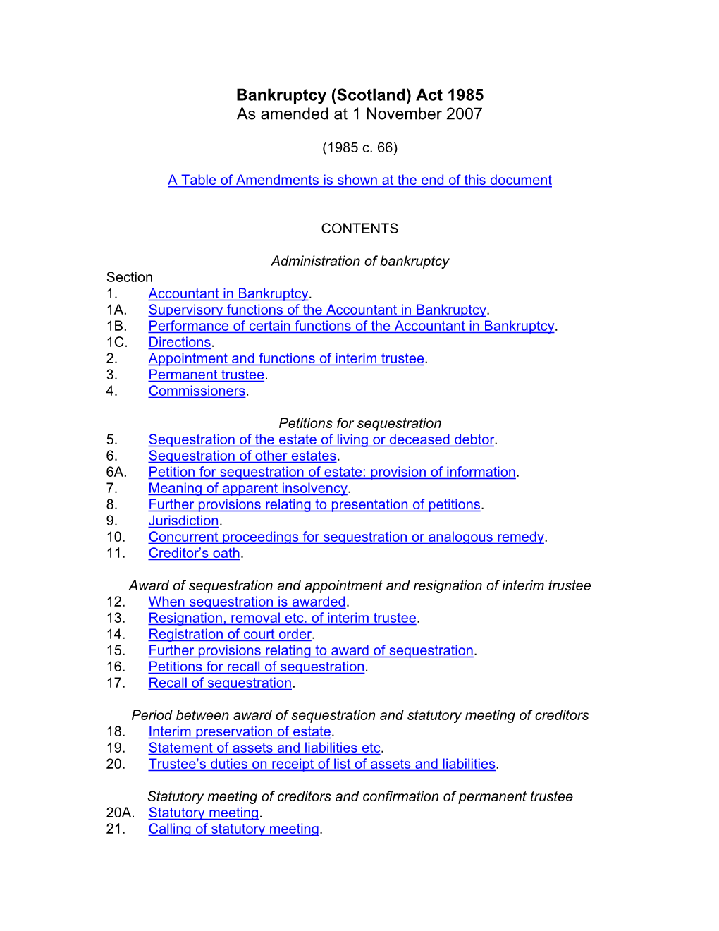 (Scotland) Act 1985 As Amended at 1 November 2007