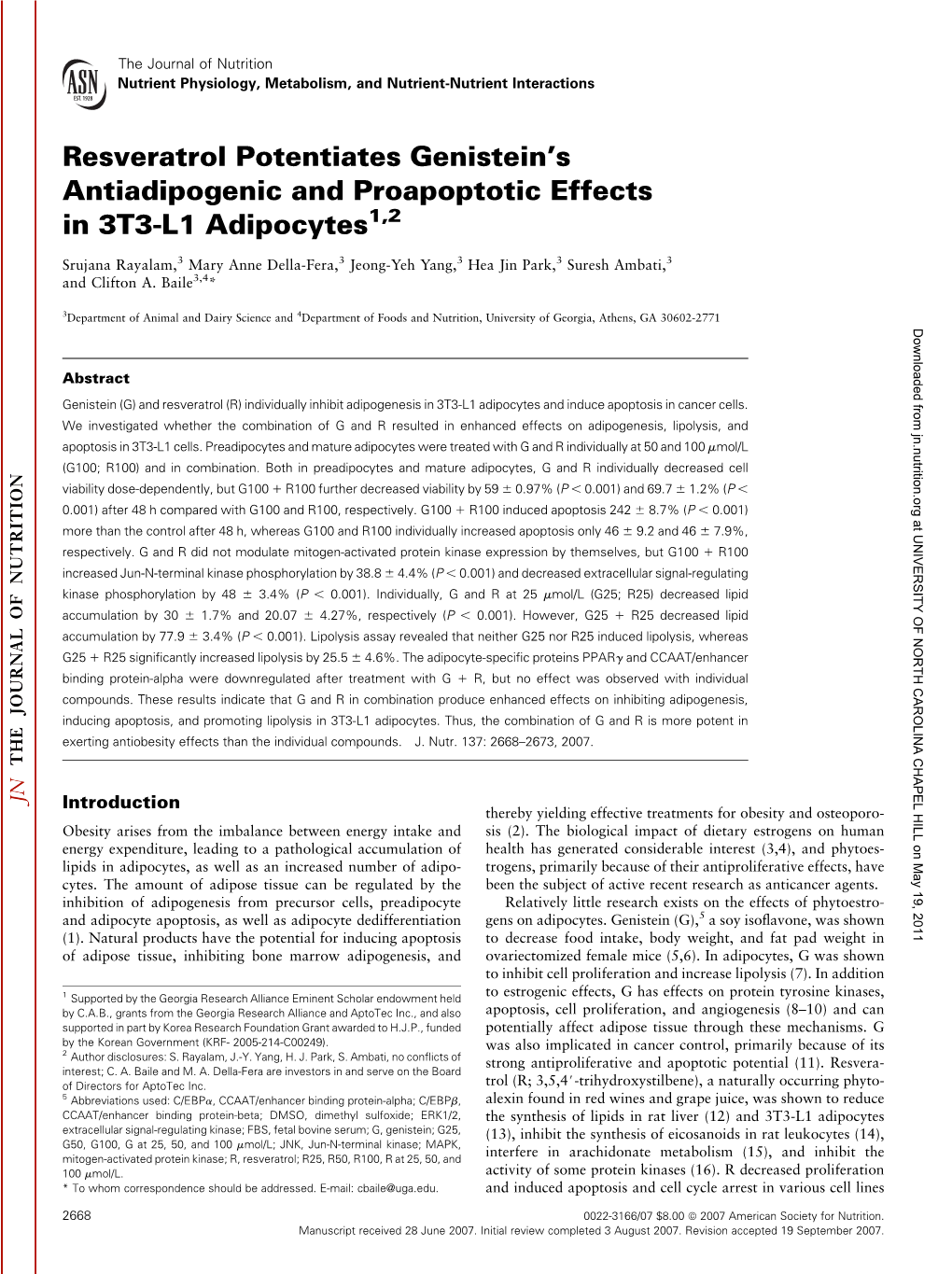 Resveratrol Potentiates Genistein's Antiadipogenic and Proapoptotic