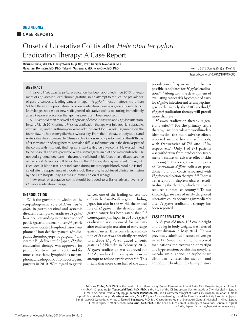 Onset of Ulcerative Colitis After Helicobacter Pylori Eradication Therapy: a Case Report