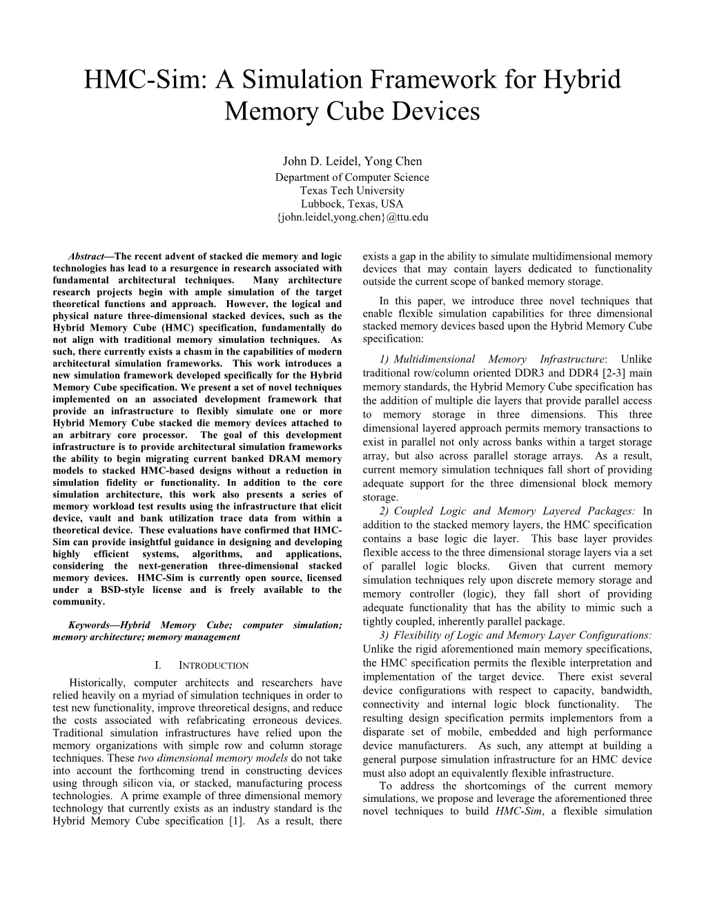 HMC-Sim: a Simulation Framework for Hybrid Memory Cube Devices