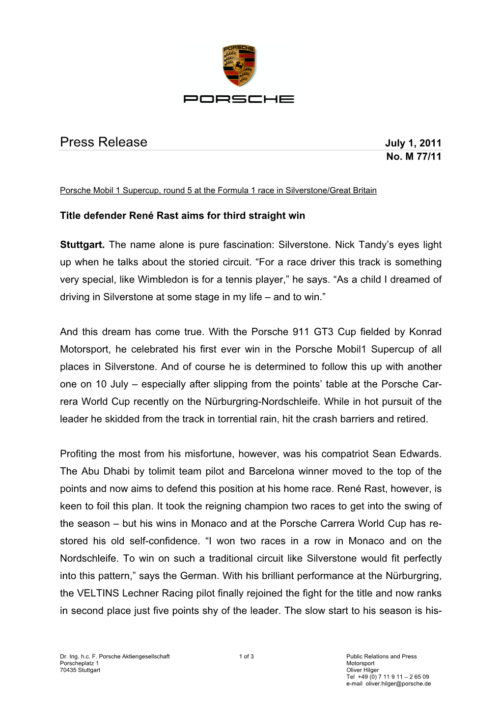 Press Release July 1, 2011 No