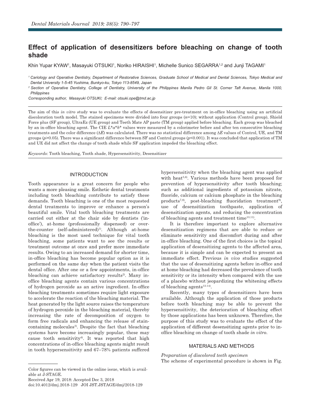 Effect of Application of Desensitizers Before Bleaching on Change Of