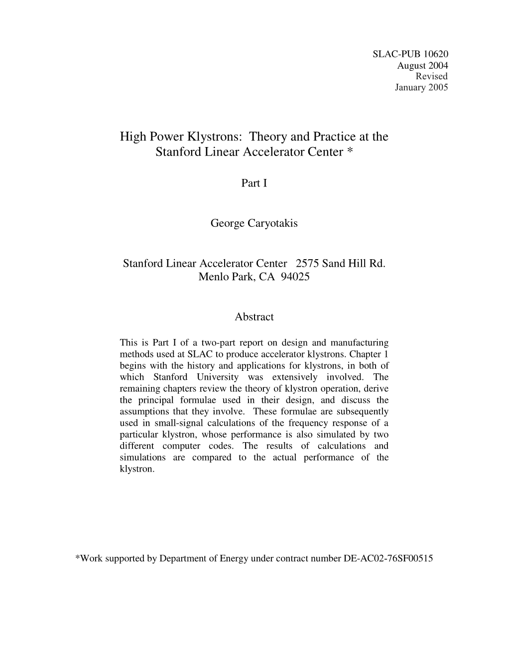 High Power Klystrons: Theory and Practice at the Stanford Linear Accelerator Center *