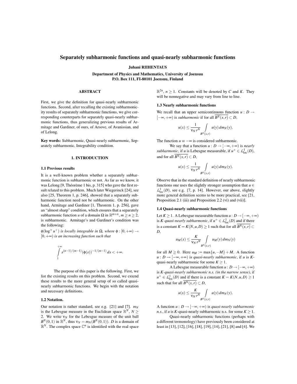 Separately Subharmonic Functions and Quasi-Nearly Subharmonic Functions