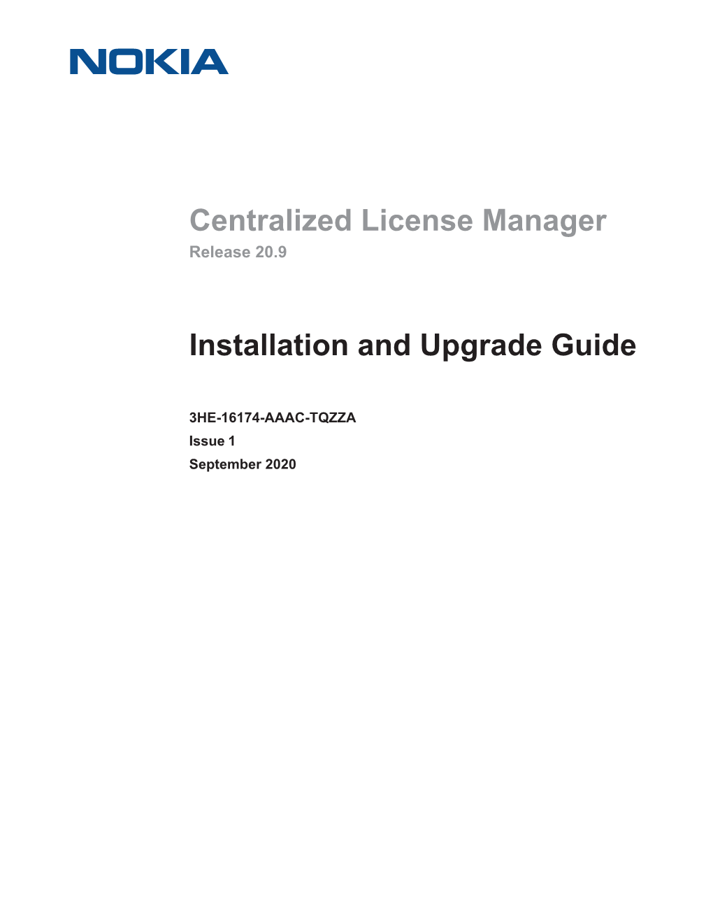 Centralized License Manager Release 20.9 Installation And