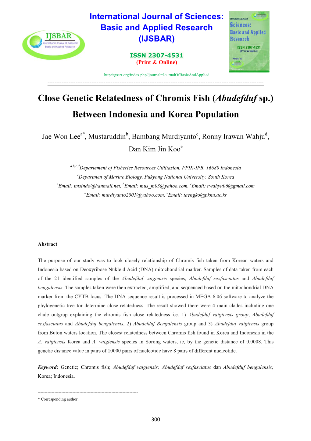 Close Genetic Relatedness of Chromis Fish (Abudefduf Sp.) Between Indonesia and Korea Population