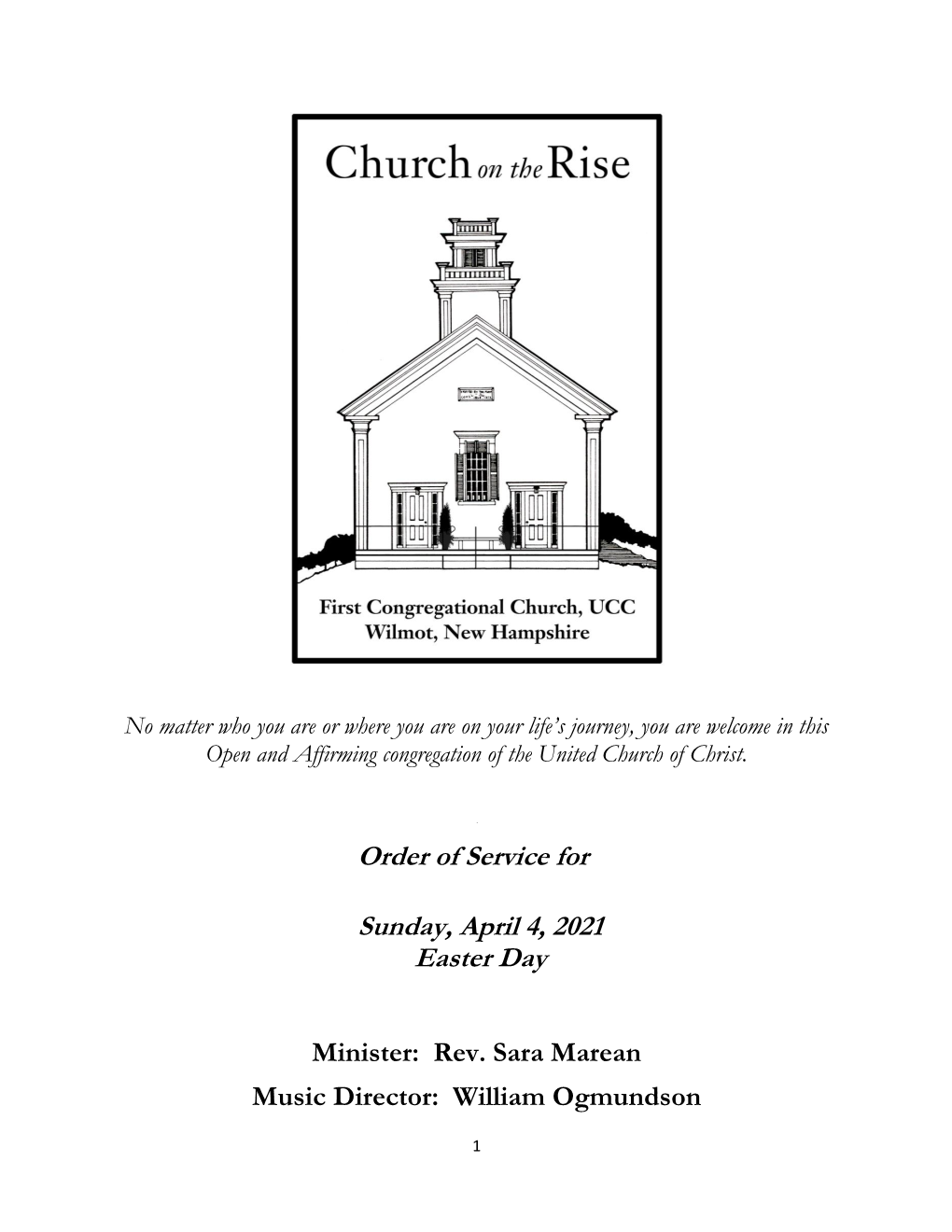 Order of Service for Sunday, April 4, 2021 Easter