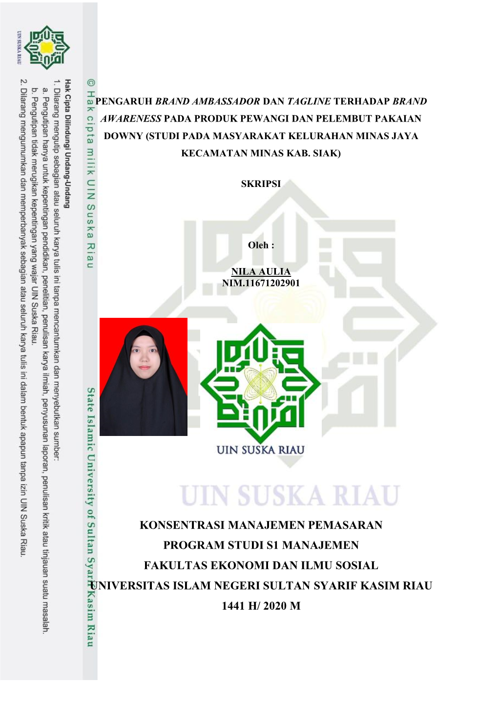 Konsentrasi Manajemen Pemasaran Program Studi S1 Manajemen Fakultas Ekonomi Dan Ilmu Sosial Universitas Islam Negeri Sultan Syarif Kasim Riau 1441 H/ 2020 M