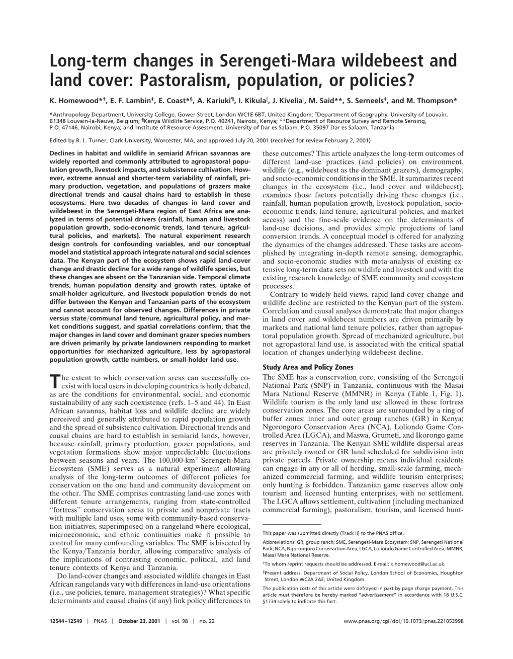 Long-Term Changes in Serengeti & Maasai Mara Wildebeest and Land Cover