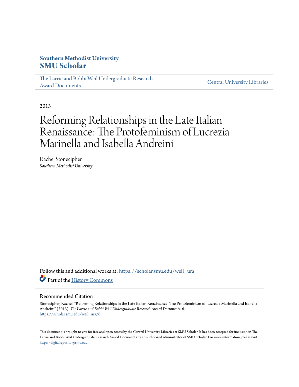 Reforming Relationships in the Late Italian Renaissance: The