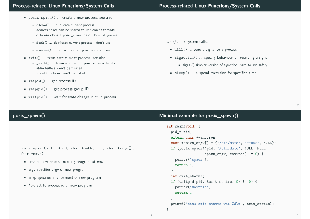 Process-Related Linux Functions/System Calls Process-Related Linux Functions/System Calls