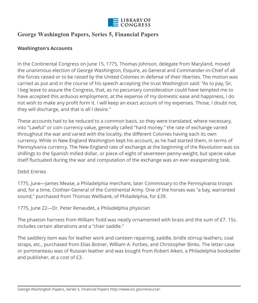 George Washington Papers, Series 5, Financial Papers