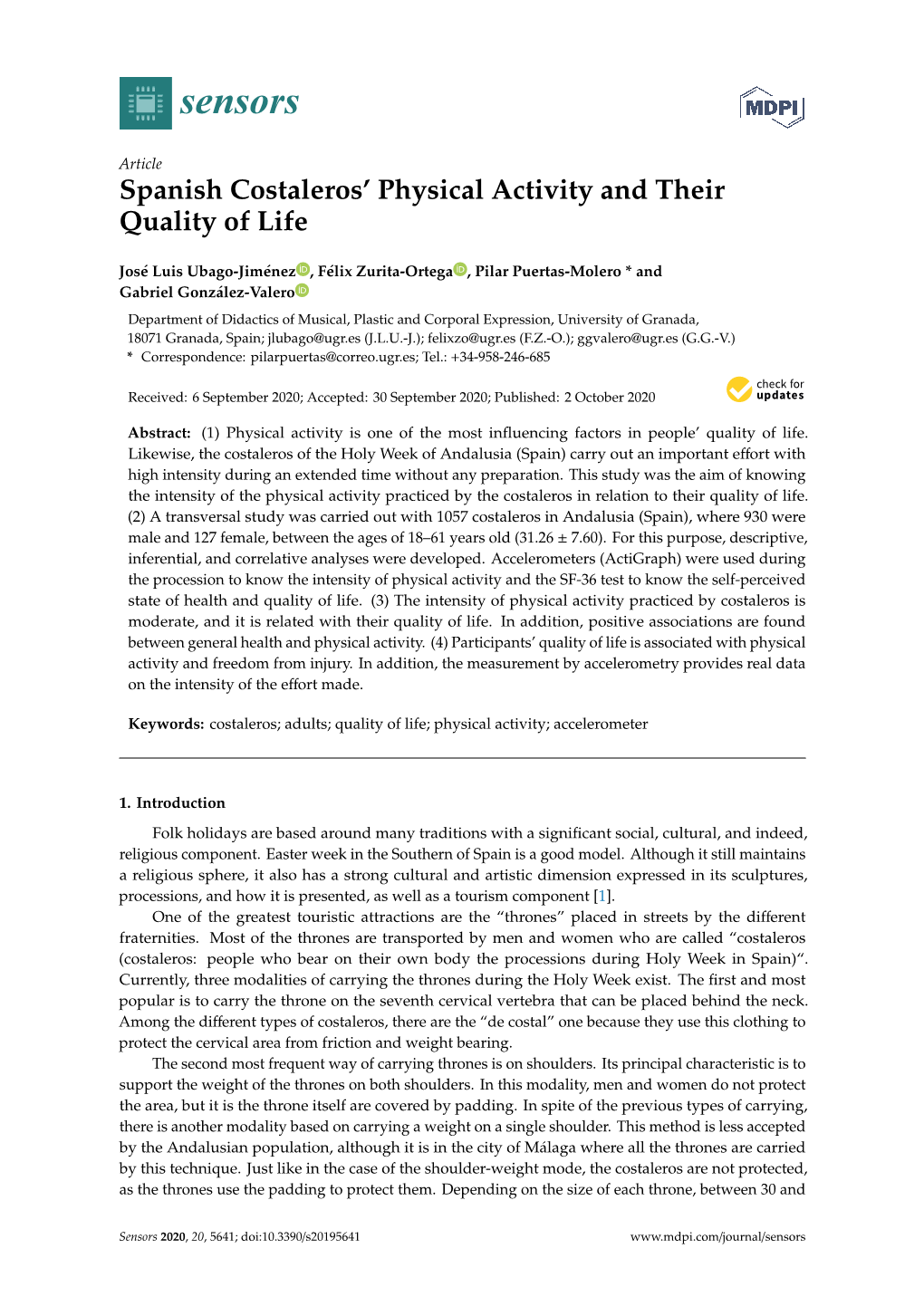 Spanish Costaleros' Physical Activity and Their Quality of Life