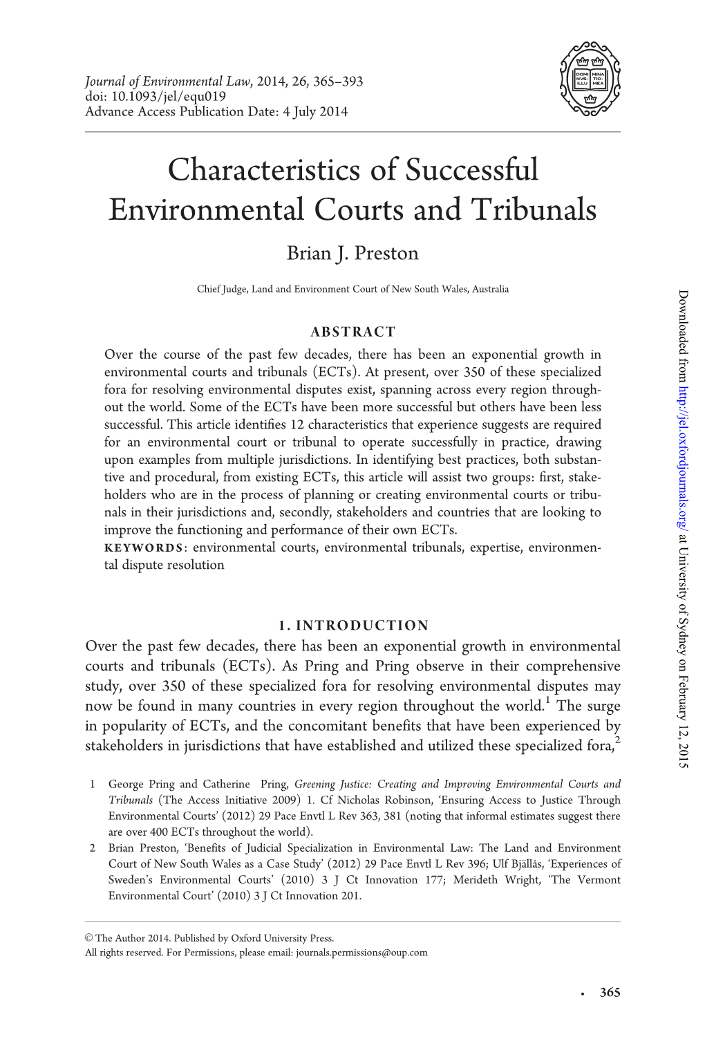 Characteristics of Successful Environmental Courts and Tribunals Brian J