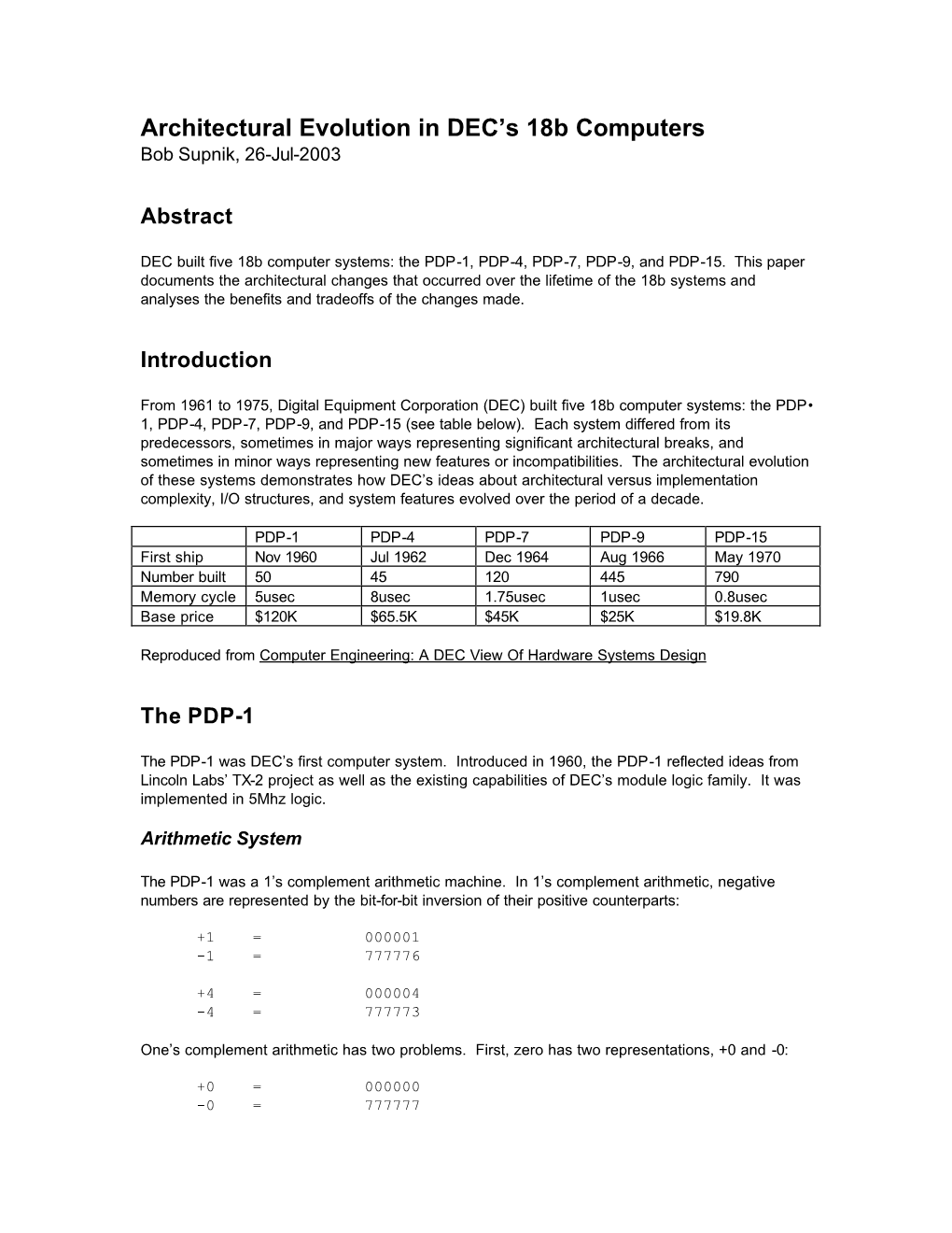 Architectural Evolution in DEC's 18B Computers