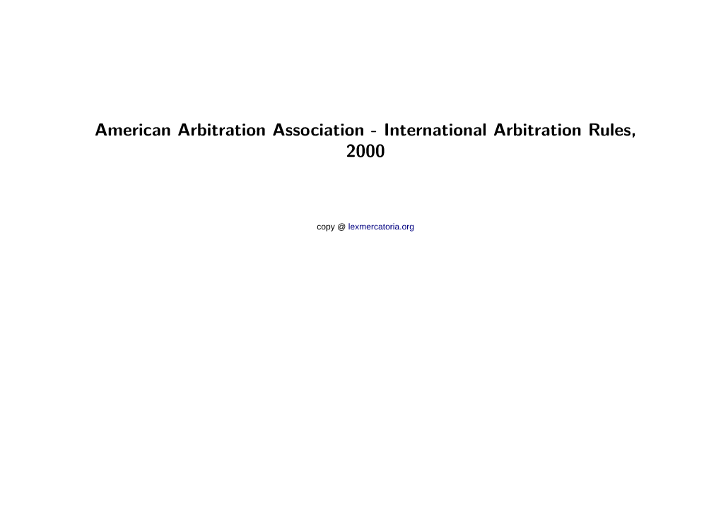 American Arbitration Association - International Arbitration Rules, 2000