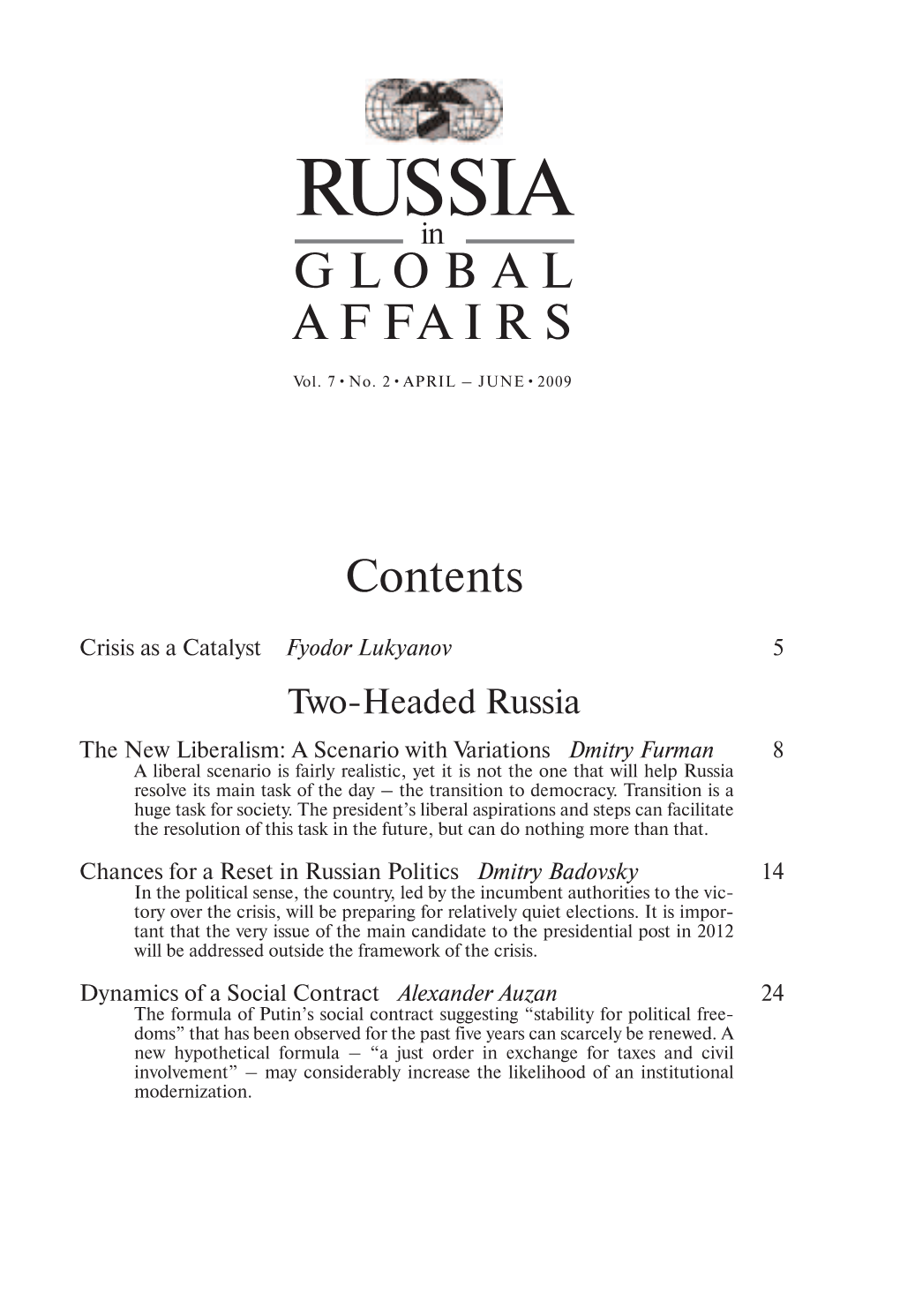 Russia in Global Affairs April