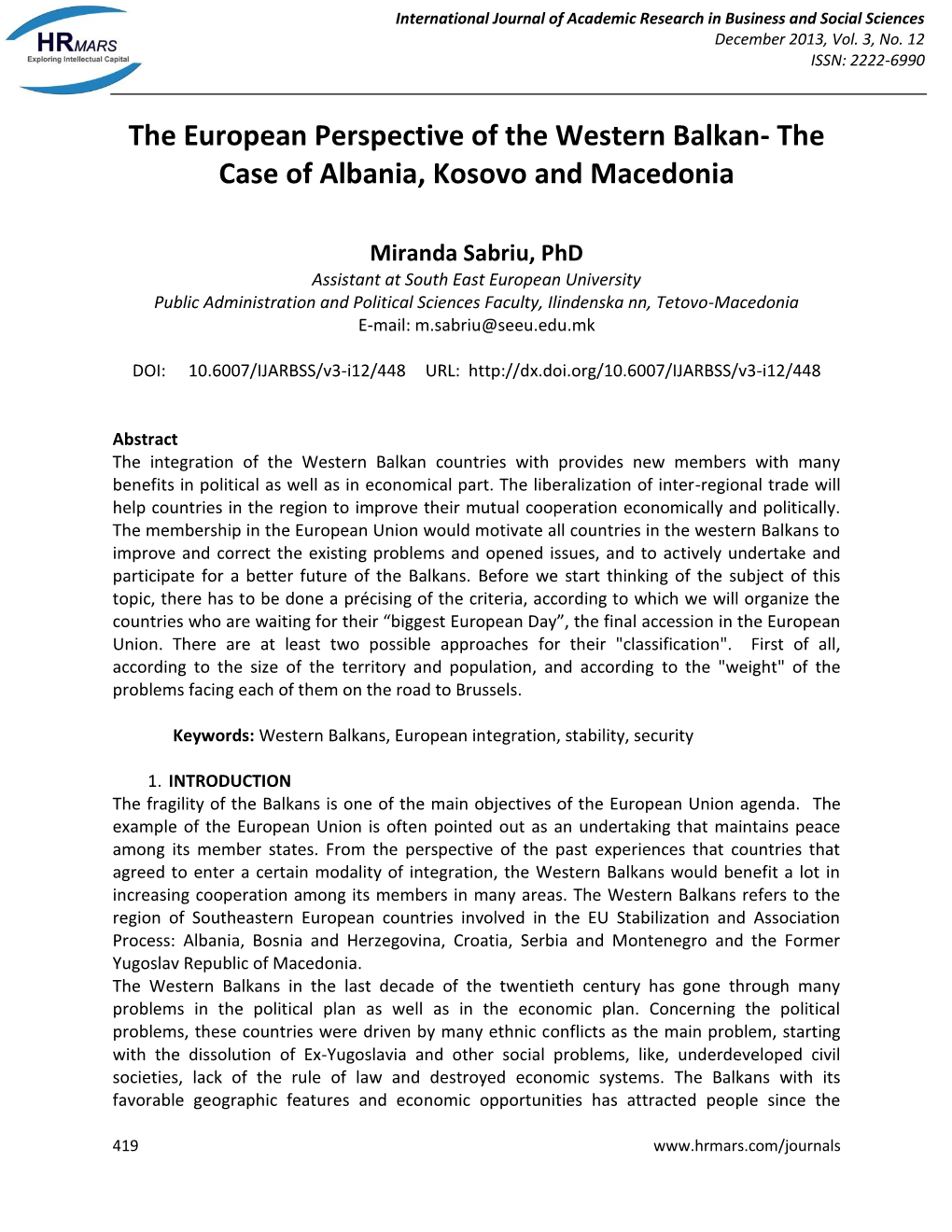 The European Perspective of the Western Balkan- the Case of Albania, Kosovo and Macedonia