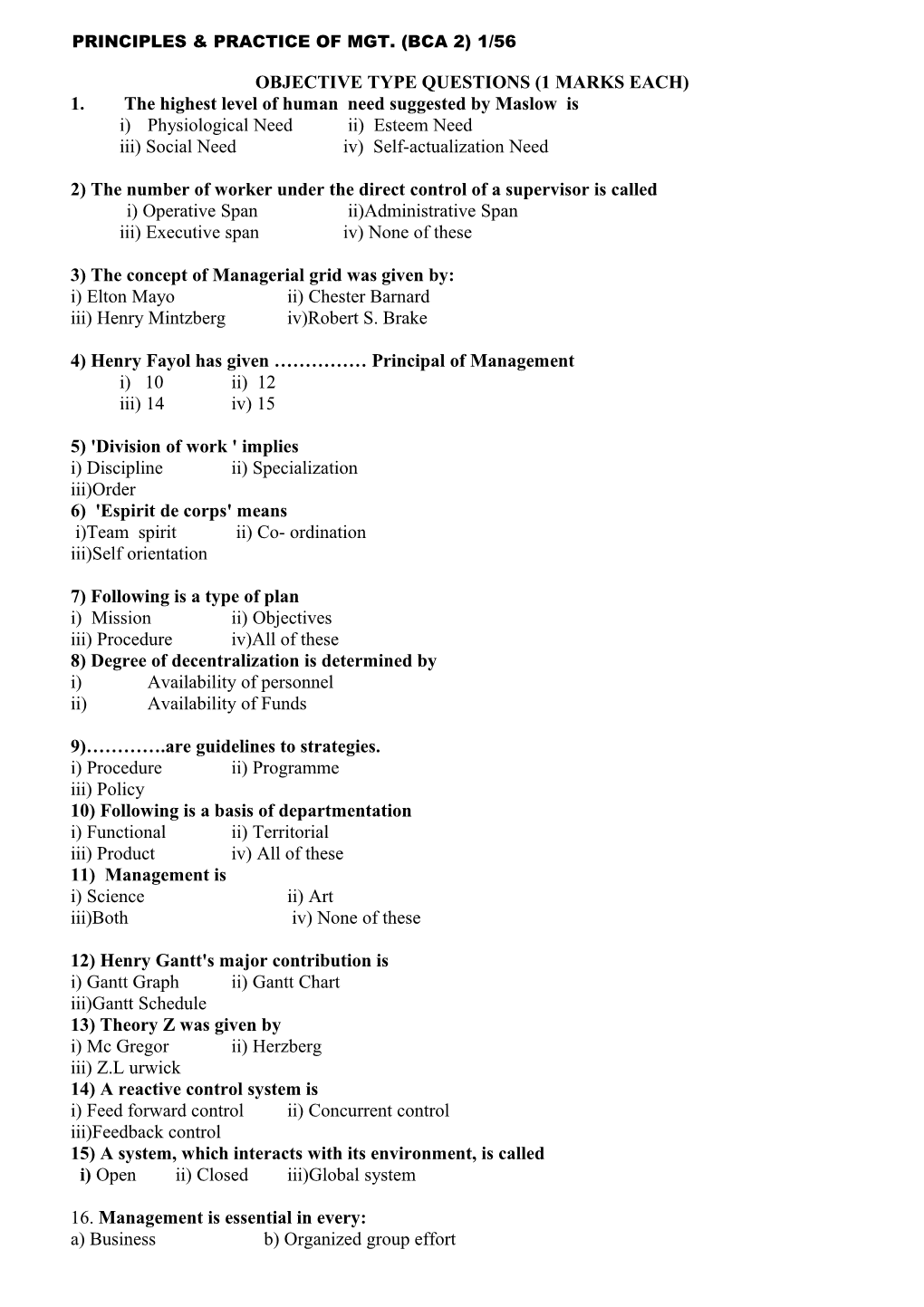 Principles & Practice of Mgt. (Bca 2) 54/55