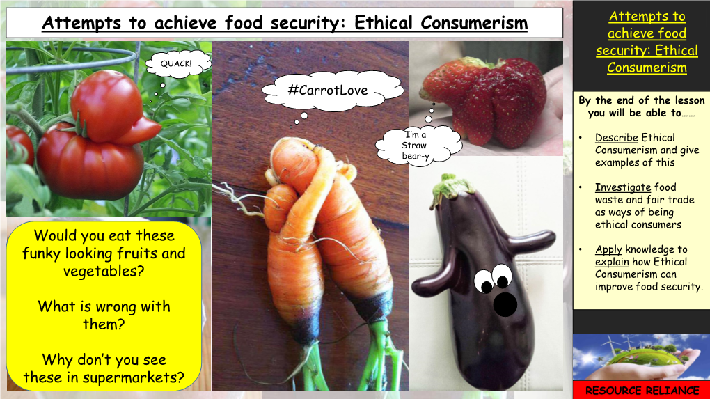 Attempts to Achieve Food Security: Ethical Consumerism