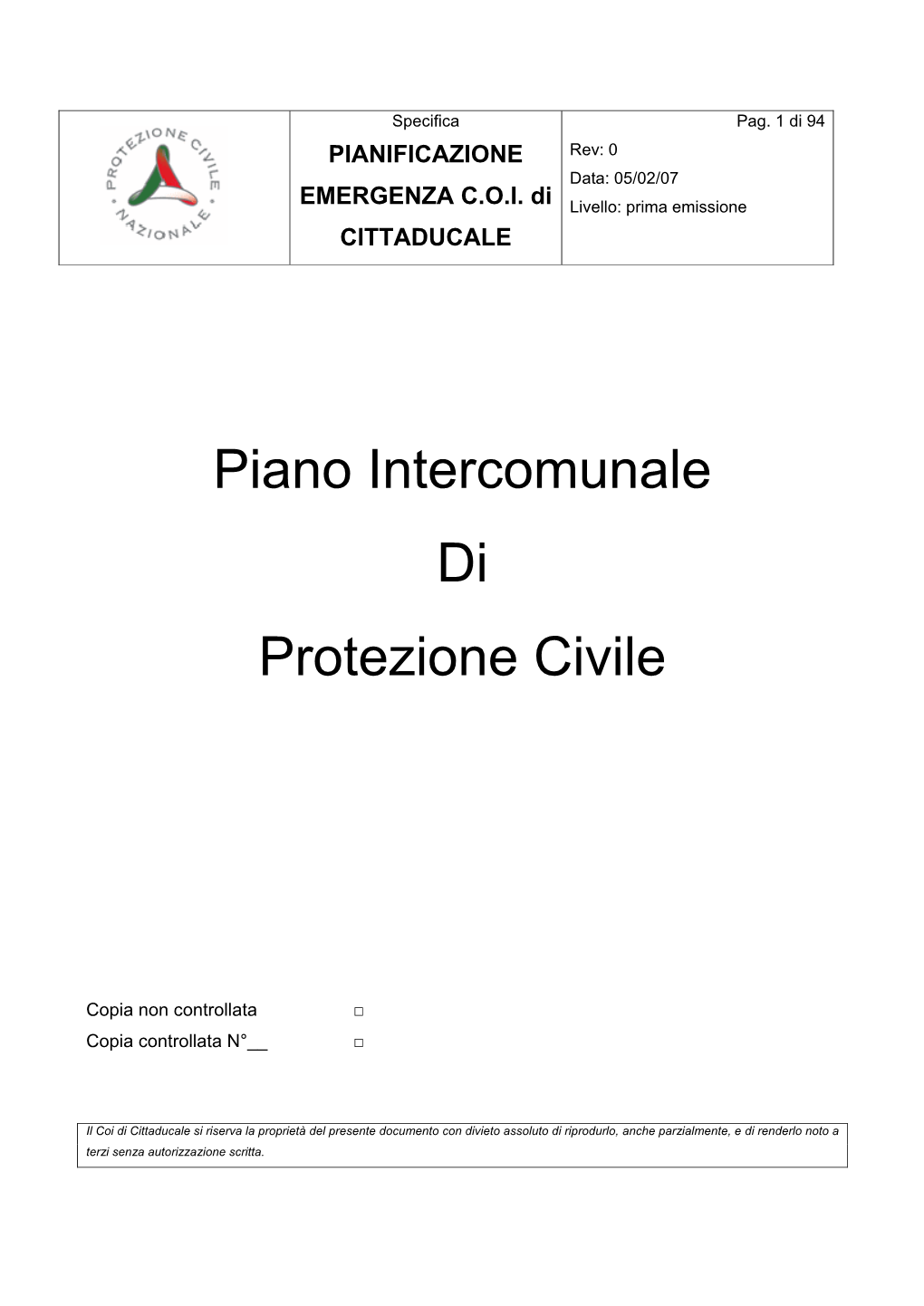 Piano Intercomunale Di Protezione Civile