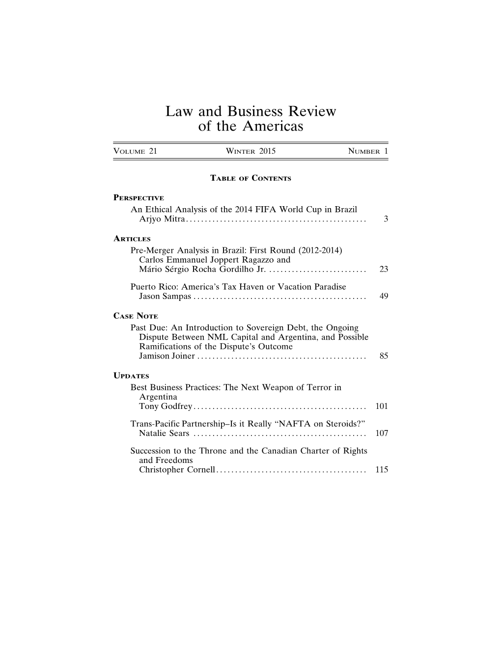 Law and Business Review of the Americas