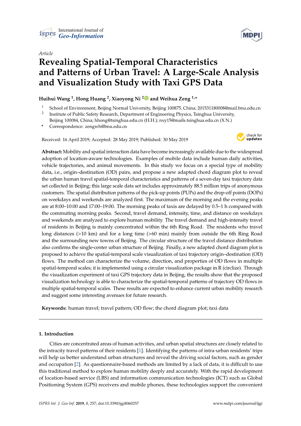 Revealing Spatial-Temporal Characteristics and Patterns of Urban Travel: a Large-Scale Analysis and Visualization Study with Taxi GPS Data