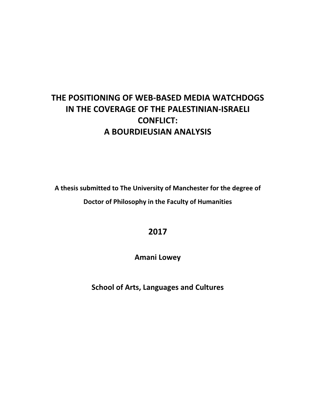 The Positioning of Web-Based Media Watchdogs in the Coverage of the Palestinian-Israeli Conflict: a Bourdieusian Analysis